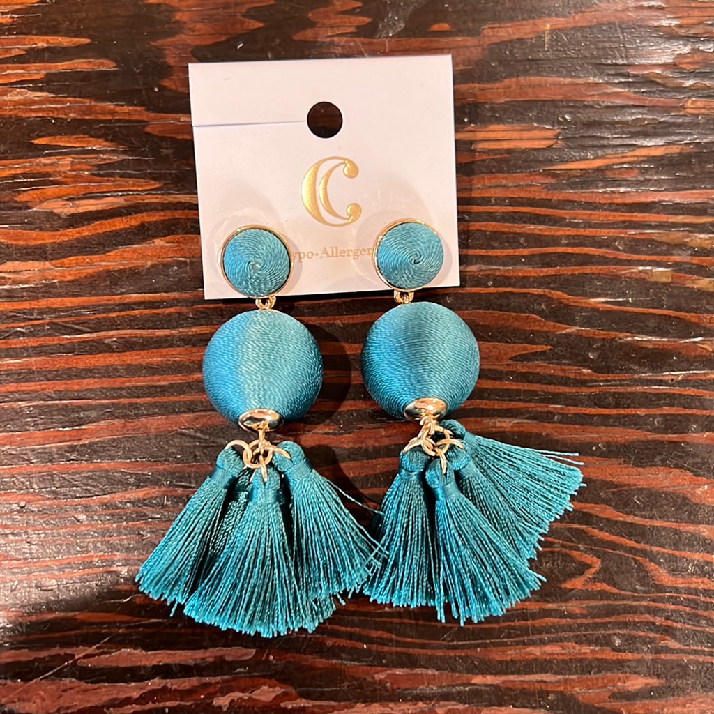 Teal Colored Tassel Earrings